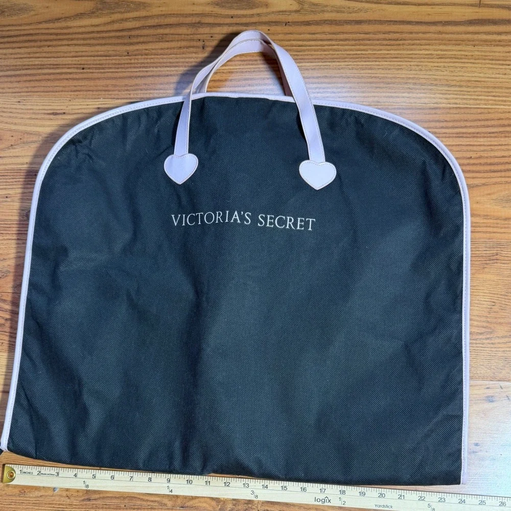 Victorias Secret Garment Bag Black Pink Heart Print Foldable Travel Suit Cover